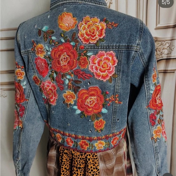 Boho Patchwork Midi Dress in Brown & Denim - Picture 8 of 8